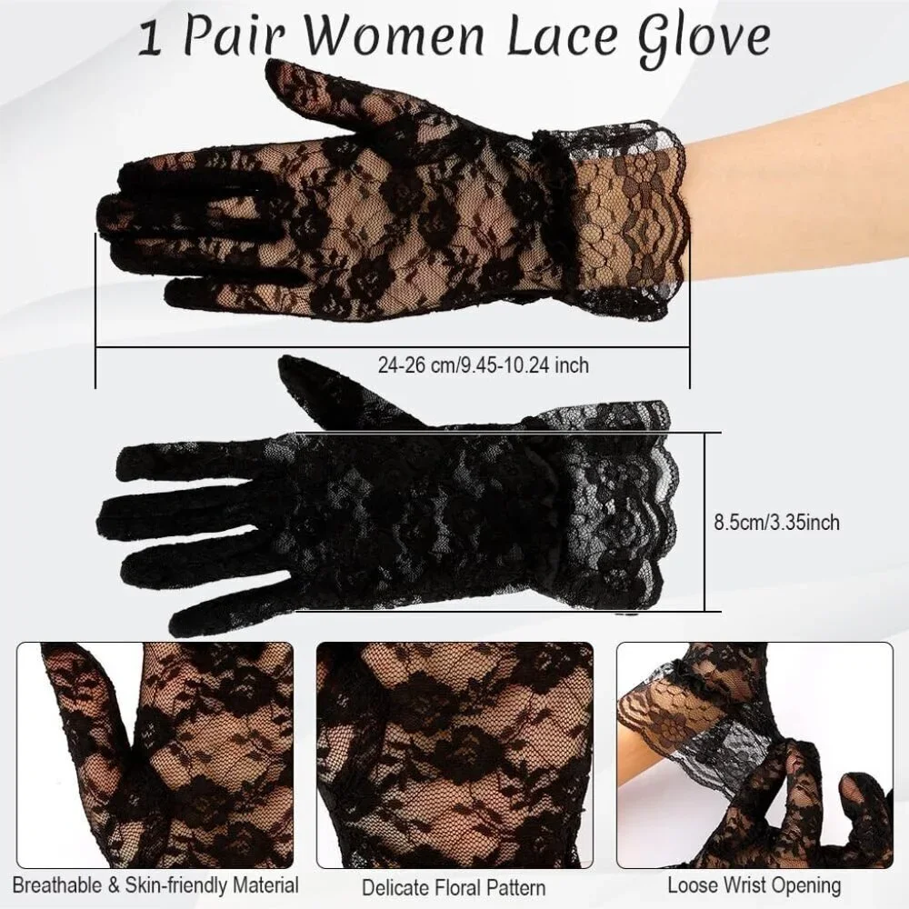 Women's Black Short Fashion Imported Lace Opera Halloween Cosplay Gloves